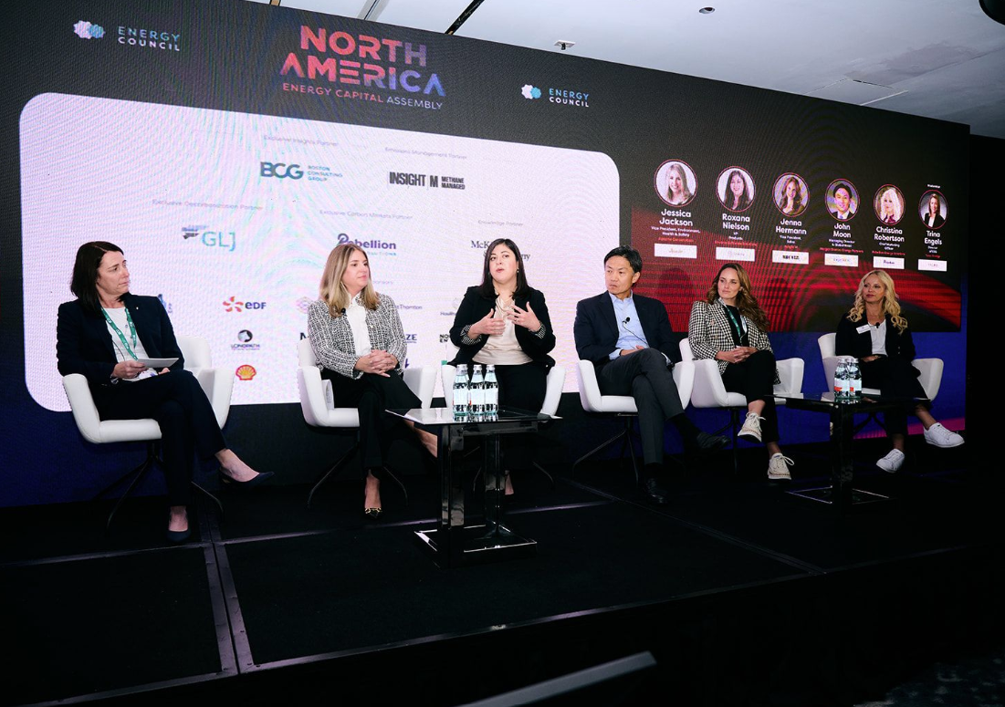 Jenna speaking on a panel at the North America Energy Capital Assembly